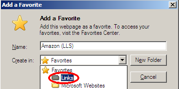 Adding the bookmarklet to Favorites - step 2